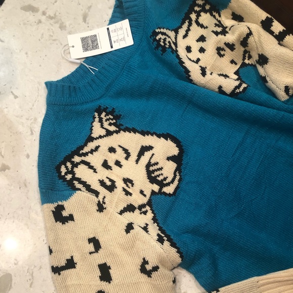 Leopard Printed Sweater Peacock Blue - Picture 4 of 6